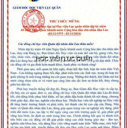 Thư chúc mừng của Giám đốc Học viện Lục quân chúc mừng học viên Lào học tập tại Học viện Lục quân
